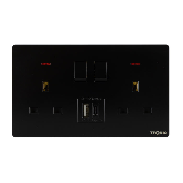 Tronic Twin Switch Socket With Usb + Type C 1 Tronic Twin Switch Socket With Usb + Type C