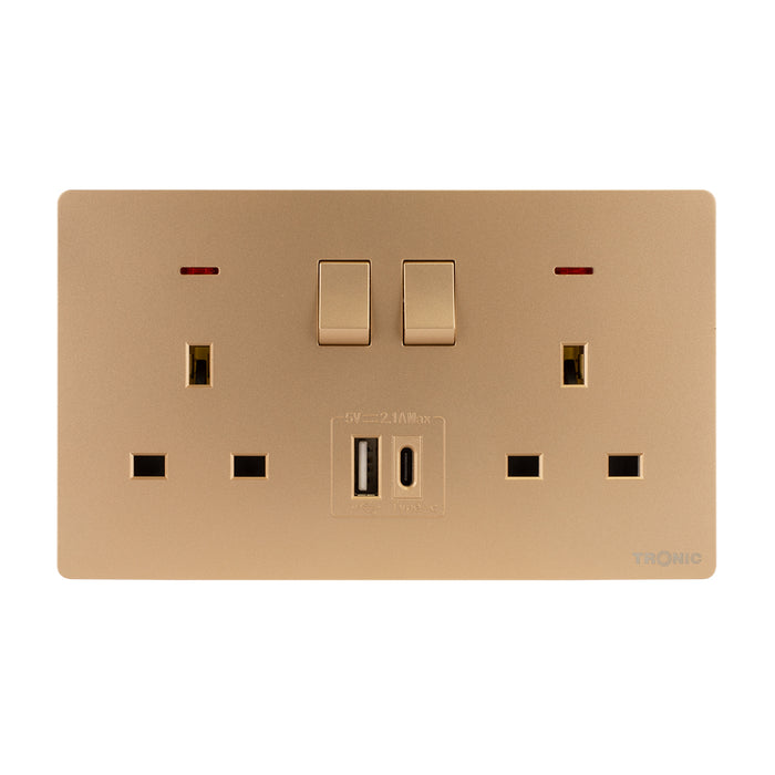 Tronic Twin Switch Socket With Usb + Type C 2 Tronic Twin Switch Socket With Usb + Type C
