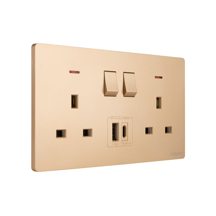 Tronic Twin Switch Socket With Usb + Type C 10 Tronic Twin Switch Socket With Usb + Type C