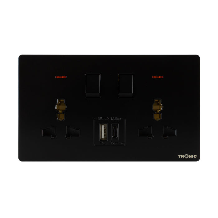Tronic Universal Switch Socket Twin With Usb + Type C 1 Tronic Universal Switch Socket Twin With Usb + Type C