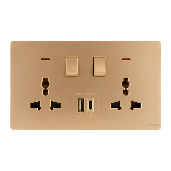 Tronic Universal Switch Socket Twin With Usb + Type C 2 Tronic Universal Switch Socket Twin With Usb + Type C