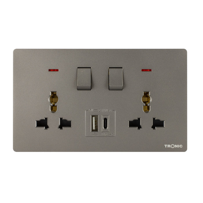 Tronic Universal Switch Socket Twin With Usb + Type C 3 Tronic Universal Switch Socket Twin With Usb + Type C