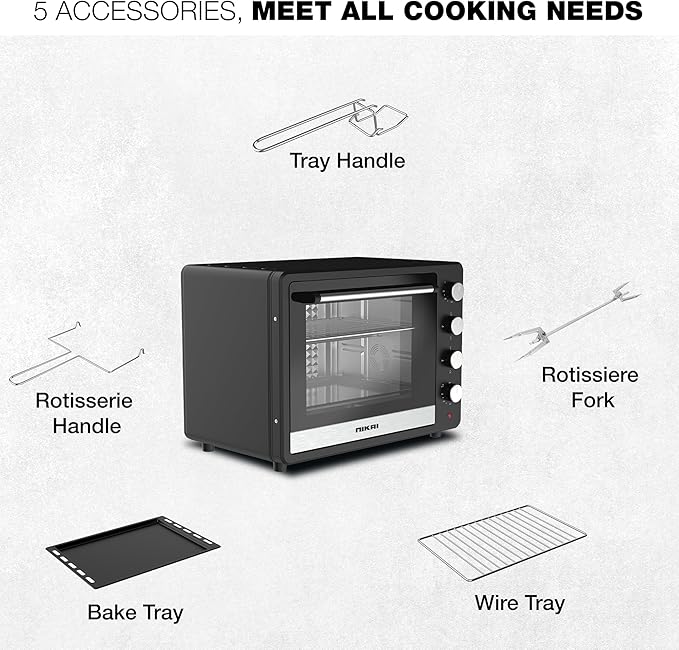 Nikai Oven Electric 65L With Rosting Fuction 4 Knobs Control 2200W Nt6500Src2 120 Mins Timer Convection Function Stainless Steel Heating Elements Inner Light Double Glass Panel 6 Nikai Oven Electric 65L With Rosting Fuction 4 Knobs Control 2200W Nt6500Src2 120 Mins Timer Convection Function Stainless Steel Heating Elements Inner Light Double Glass Panel
