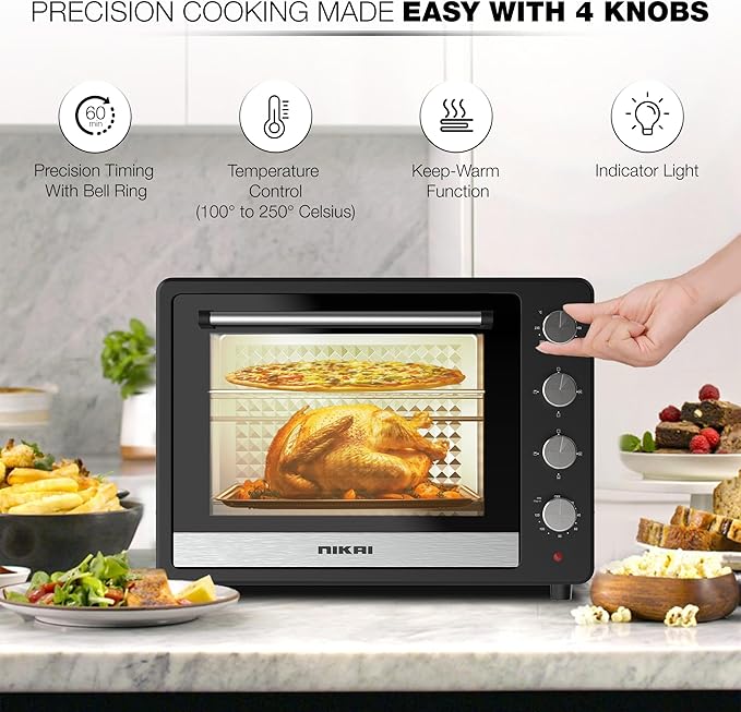Nikai Oven Electric 65L With Rosting Fuction 4 Knobs Control 2200W Nt6500Src2 120 Mins Timer Convection Function Stainless Steel Heating Elements Inner Light Double Glass Panel 4 Nikai Oven Electric 65L With Rosting Fuction 4 Knobs Control 2200W Nt6500Src2 120 Mins Timer Convection Function Stainless Steel Heating Elements Inner Light Double Glass Panel