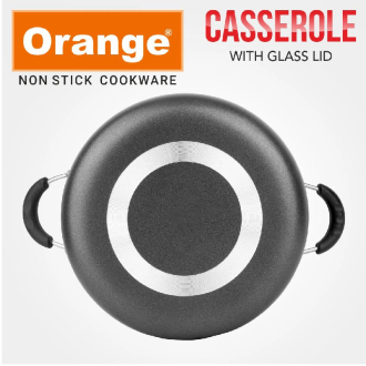 Orange Cook & Serve Non-Stick Casserole 28cm 5.6L with Glass Lid ONSC038