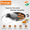 Orange Round Appam Vitumbua Kadai, Non-Stick with Glass Lid, 12 Cavity Grill ONSC076