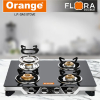 Orange Gas Stove Flora 401 with 4 Burner, Toughened Glass Top OLPG251