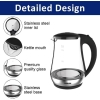 Nikai Jug Kettle 1.7L Glass With Cord Storage 2200W NK323G Automatic Shut Off Heat Plate With Led Indicator Light Detachable Filter Spout Cover