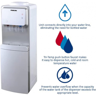 Nikai Water Dispenser 3 Taps Top Load With Cabinet NWD1900C 3 Taps Hot Normal And Cold Compressor Cooling Anti Bacterial Design