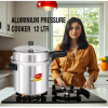 Pigeon Pressure Cooker 12l Deluxe Outer Lid Aluminium Sap 106 - Ergonomic Sturdy Handle Thermal Efficiency Special Alloy Safety Plug