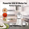 Pigeon Blender 1.5l Big Jar 1.0l Medium Jar 0.4l Chutney Jar Mixer Grinder Ivory 3 Steel Jars 550w Sap 12396 - Stainless Steel Blades For Tough Grinding Heavy Duty Motor Unbreakable Polycarbonate Lid For Convenient Grinding