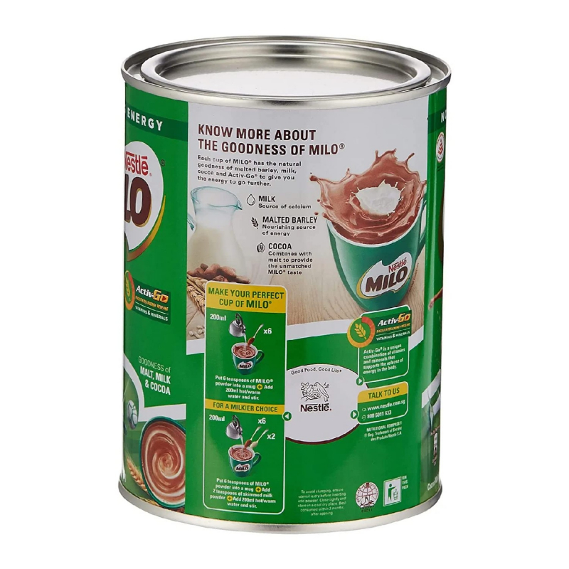 Nestle Milo Chocolate Malt Drink Powder, Active-Go Chocolate, Low Gi, Source Of Protein, 8 Vitamins &Amp; Minerals, 400G Tin - Set Of 3 Pcs