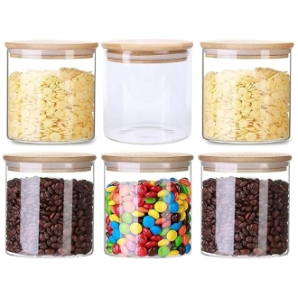 Generic Glass Jar Round with Wooden Lid 10x12cm – Elegant Storage Container for Kitchen & Home R1012(1-19)