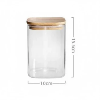 Generic Glass Jar Square with Wooden Lid 10x15cm – Elegant Storage Container for Kitchen & Home S1015(1-29)