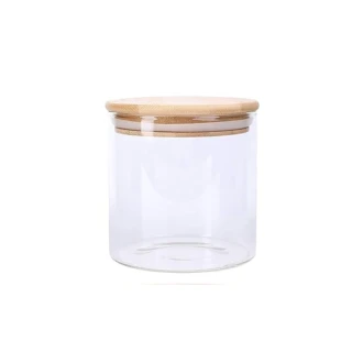 Generic Glass Jar Round with Wooden Lid 10x10cm – Elegant Storage Container for Kitchen & Home R1010(1-8)