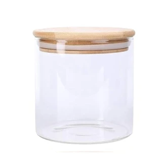 Generic Glass Jar Round with Wooden Lid 10x20cm – Elegant Storage Container for Kitchen & Home R1020(1-6)